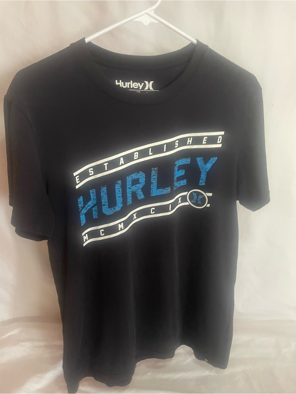 Hurley Black Tee with Blue and White Logo